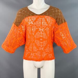 EARTHLING VIP Size L Orange Brown Lace Cropped T-shirt